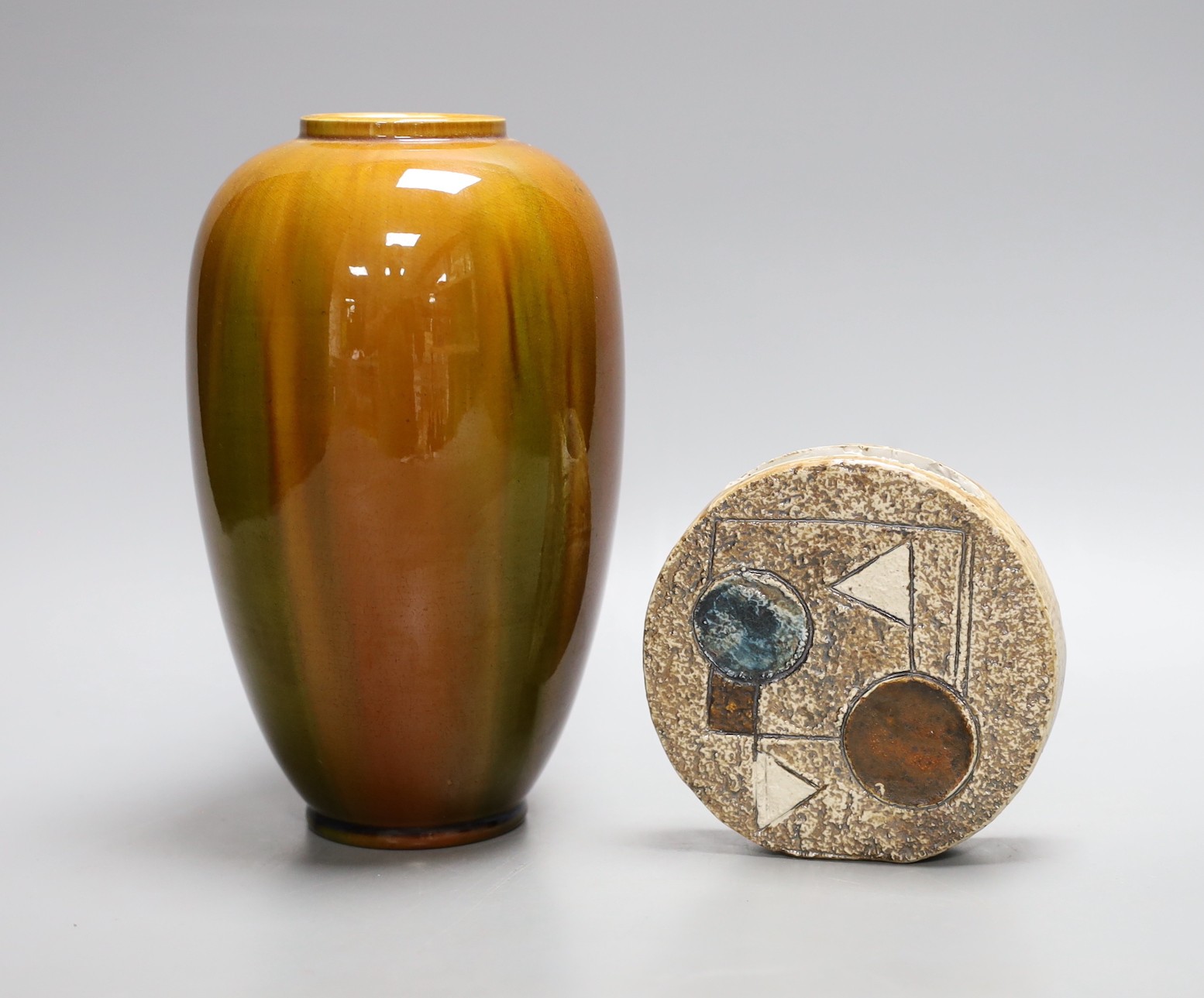 A Burmantofts vase and a Troika wheel vase, tallest 21cm